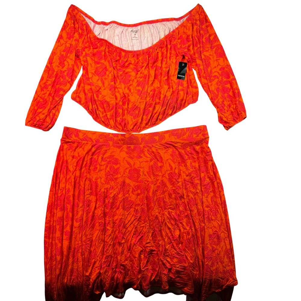 TORRID Skirt Top Women's 5X Orange Super Soft Outfit Handkerchief Skirt Crop Top